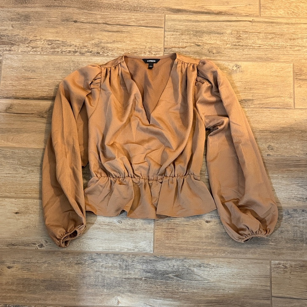 Express Tan V-Neck Blouse